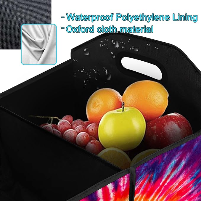 FREZORA Tie-Dye Car Trunk Organizer Storage Box Collapsible Non-Slip Automotive Organizer Vehicle Organization