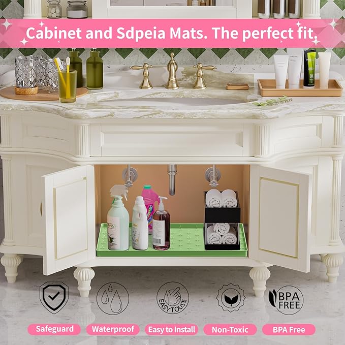 Sdpeia Under Sink Mat 22"×14" Waterproof Silicone Cabinet Liner & Sink Protector for Kitchen & Bathroom, Multi-Purpose Organizers Tray for Pets, Laundry, Cat Litter Mat