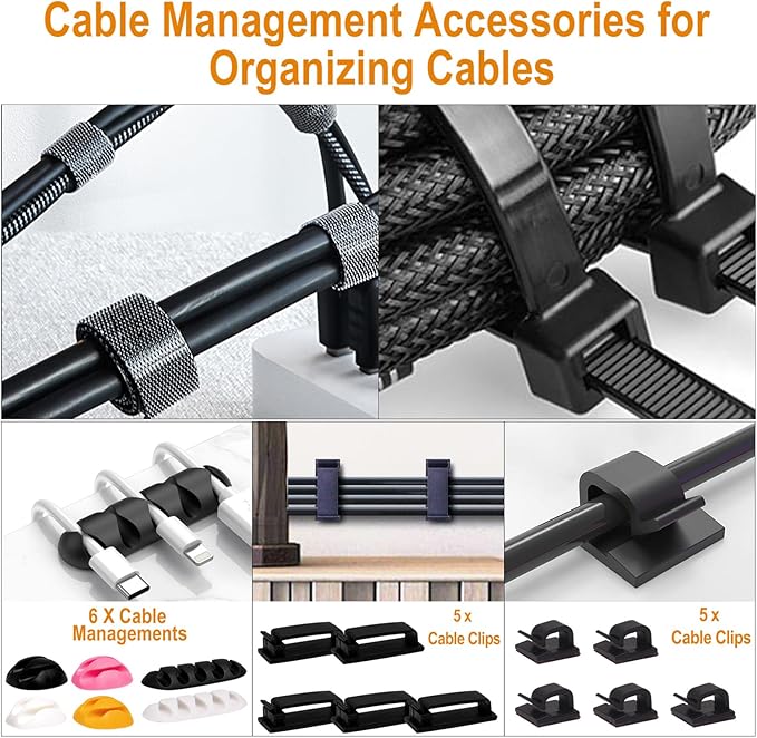 YUANYE Cable Management Box Cable Management Kit for Power Strip to Hide Wires,Cord Organizer Boxes,Safe ABS Material Wire Organizer of Cable Clips Sleeve for Home & Office,2Pack-123PCS/Black