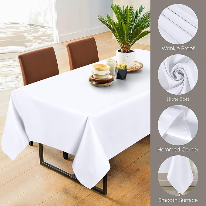 Utopia Kitchen Rectangle Table Cloth 2 Pack (90x132 Inches, White), Tablecloth Machine Washable, Polyester Table Cover for Dining, Buffet Parties, Picnics, Events, Weddings and Restaurants