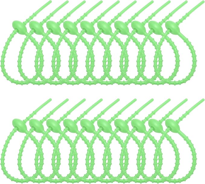 PATIKIL 8 Inch Silicone Cable Ties, 20pcs Rubber Reusable Twist Zip Ties Organizer for Home Office Kitchen Food bags Wires Adjustable Bag Clip, Green