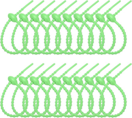 PATIKIL 8 Inch Silicone Cable Ties, 20pcs Rubber Reusable Twist Zip Ties Organizer for Home Office Kitchen Food bags Wires Adjustable Bag Clip, Green