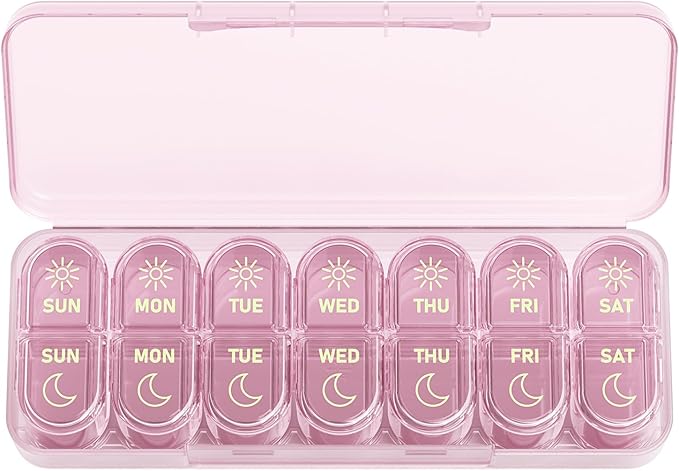 Daviky Weekly Pill Organizer 2 Times a Day, 7-Day AM PM Medicine Case, Travel-Friendly Pill Box for Fish Oils, Vitamins & Supplements