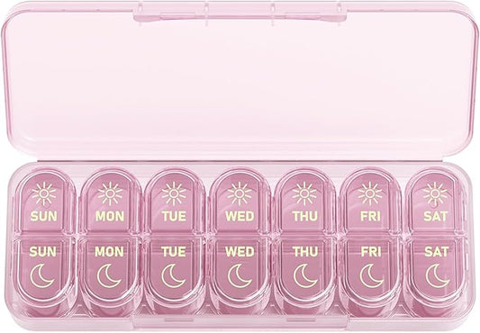 Daviky Weekly Pill Organizer 2 Times a Day, 7-Day AM PM Medicine Case, Travel-Friendly Pill Box for Fish Oils, Vitamins & Supplements