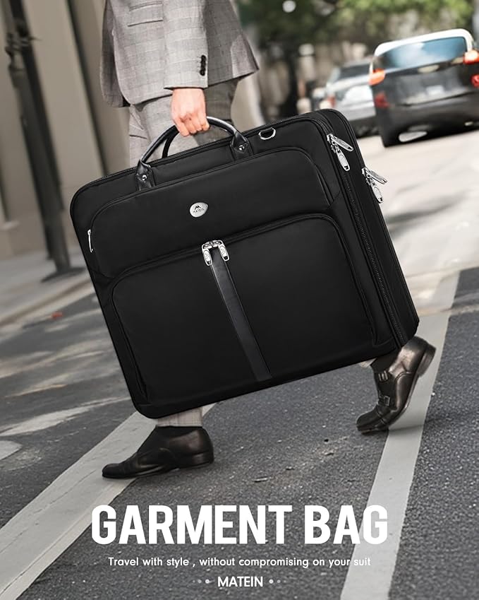 MATEIN Men's Garment Bags for Travel, Large Travel Suit Bag Up to 7 Suits with Strap, Wrinkle-Free Carry-On Garment Bags for Hanging Clothes, Business Suitcase Luggage Bag Fits 17.3 Inch Laptop, Black