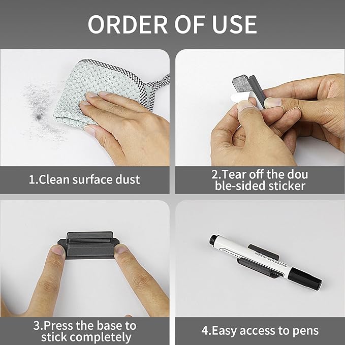 12 Pack Pen Holder for Desk, Silicone Pencil Holder with 12 Extra Adhesive Stickers, Adhesive Pen Holder & Marker Clip for Classroom Office Desk or Any Surface, Teacher Accessories Supplies (Black)