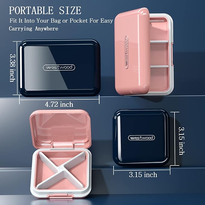 DUBSTAR Travel Pill Organizer Moisture Waterproof Small Pill Box for Pocket Purse 4+6 Compartments Portable Pill Case Medicine Vitamin Holder Container,Pink