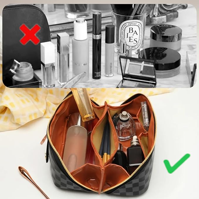 Travel Makeup Bag,Large Capacity Cosmetic Bags for Women,Waterproof Portable Pouch Open Flat Toiletry Bag Pattern Makeup Bag