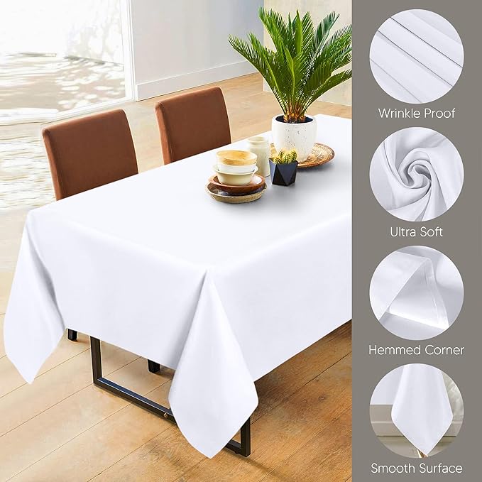 Utopia Kitchen Rectangle Table Cloth 2 Pack (90x156 Inches, White), Machine Washable Tablecloth, Polyester Table Cover for Dining, Buffet Parties, Picnics, Events, Weddings and Restaurants