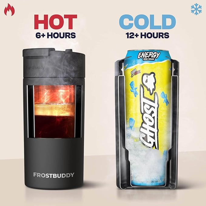 Frost Buddy Universal Buddy Can Cooler - Fits All - For Regular 12 & 16 oz or Slim-Size Bottles - Insulated Double-Walled Stainless Steel (Ice Cream)