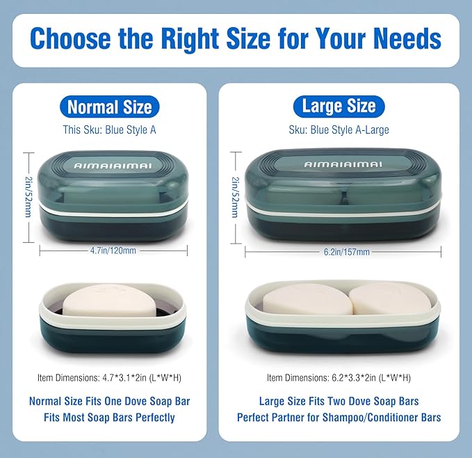 Travel Soap Container, Travel Soap Box with Removable Draining Layer for Camping, Gym (Blue Style A)