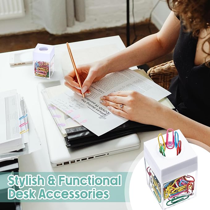 4 Pieces Magnetic Paper Clip Dispenser Holder Paperclip Dispenser for Desk, School, Office(White)