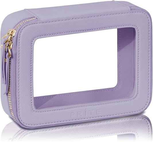 Prite Clear Makeup Bag Cosmetic Organizer Case Waterproof Travel Toiletry Bag Skincare Pouch with Golden Zipper (Violet)