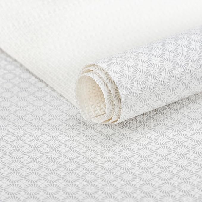 RAY STAR 18X96 Inch Shelf Liner for Kitchen Cabinets, Non-Adhesive Cabinet Liner Washable, PVC Drawer Liner for Dresser Non-Slip Bathroom (White Circle)(5 Roll)