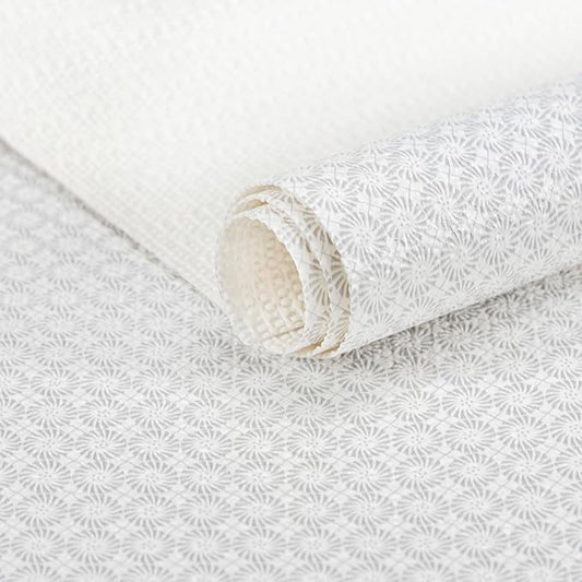 RAY STAR 18X96 Inch Shelf Liner for Kitchen Cabinets, Non-Adhesive Cabinet Liner Washable, PVC Drawer Liner for Dresser Non-Slip Bathroom (White Circle)(5 Roll)