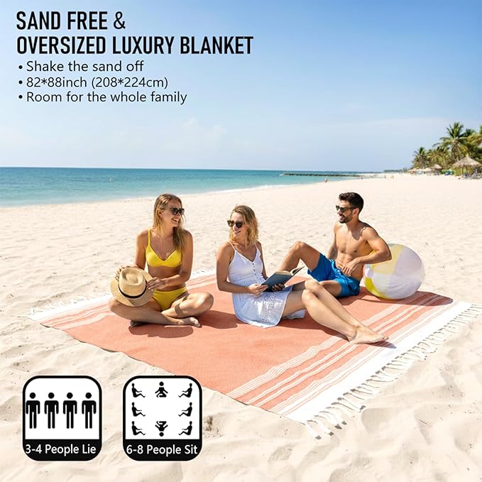 Oversized Turkish Beach Towel Blanket Cotton Giant XL Sandproof Towels Huge Linen XXL Extra Large Big Throw Quilt Blankets for Adults Cloud Travel Camping Glamping Accessories Essentials