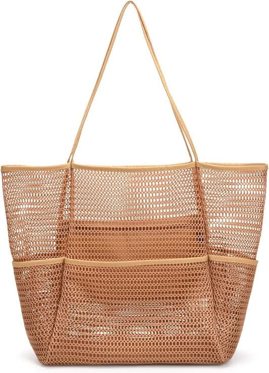 Tainehs Beach Mesh Tote Bag for Women, Large Travel & Pool Bag, Lightweight Vacation Cruise Tote (Inside Out – Flip to Use)