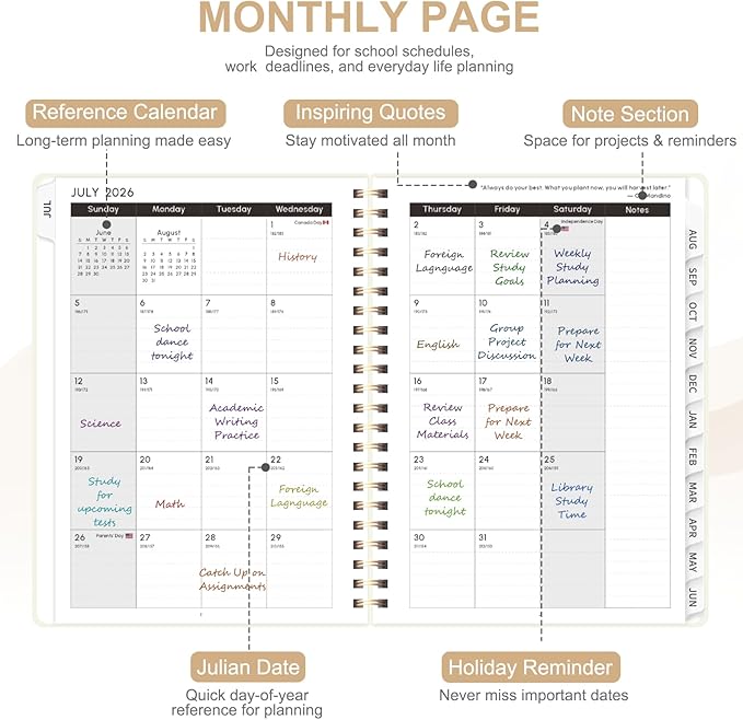 Planner 2026-2027, Weekly and Monthly Academic Planner, July 2026 - June 2027, Hardcover Calendar Agenda Book for School Year Planning, School Supplies for Teacher and Student, A5(6.3'' x 8.5'')