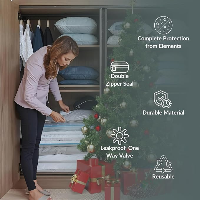 6 XL Jumbo Vacuum Storage Bags with Pump, Extra Large Compression Space Saver for Comforter, Duvet, Blanket, Bedding Storage, Vacuum Seal Bags for Clothing, Luggage Closet Organizer