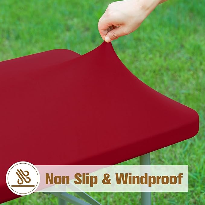 Fitted Rectangle Tablecloth 24 x 48 Inch Elastic Table Cloth for 4ft Table, Stretch Spandex Tables Cover Burgundy Washable Polyester Tables Top Cap Cover for Dining Picnic Camping Indoor and Outdoor