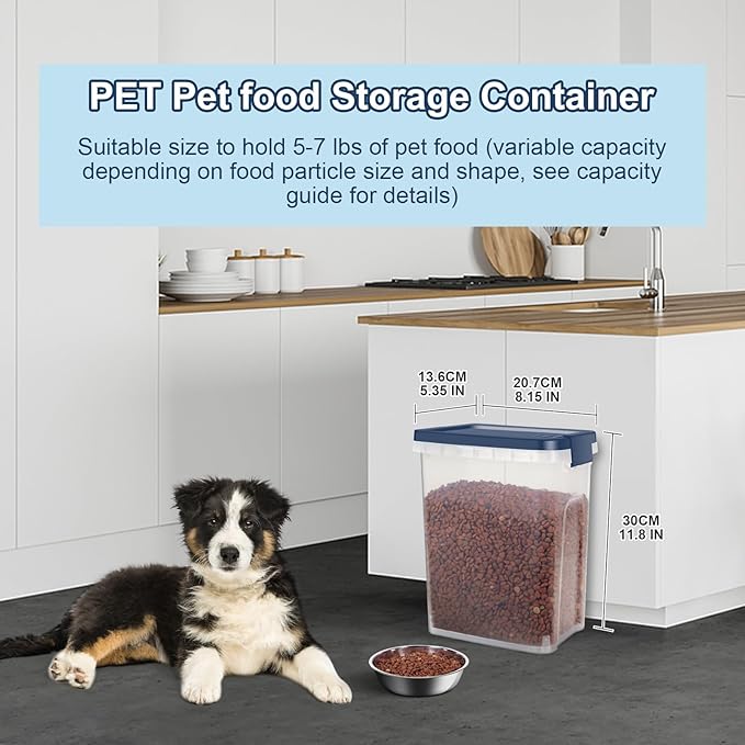 5-7 lbs Dog Cat Storage Container with Airtight Lids, With Locking Lids Plastic Bin PBA-Free for Pet Food, Rice, Oatmeal, Bird Seeds, Flour, Dried Fruits, Easy to Carry and Clean - Cool Blue