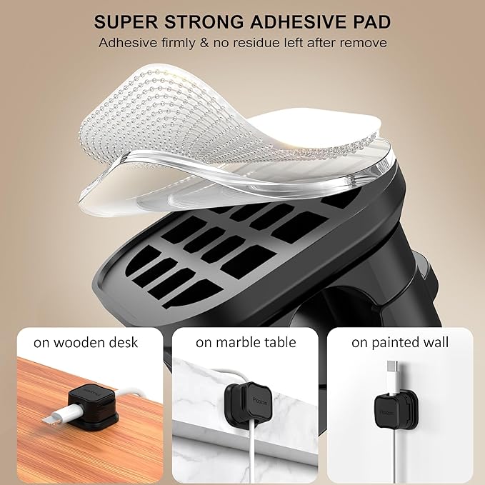 24 Pack Magnetic Cable Clip Organizer Cord Holder, Picozon Adhesive Cable Management, Wire Phone USB Charger Cable Holder, Keeper Organizer for Office Home Desktop Table - Black