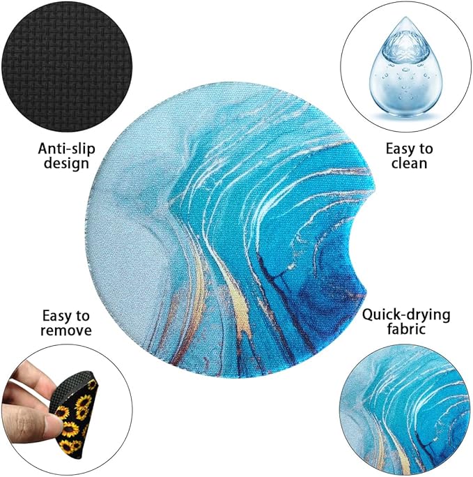 Moly Magnolia 2 Pack Car Coasters for Drinks Absorbent - 2.75 Inch Cute Car Cup Holder Coasters for Women, Removable Cup Holder Coaster for Women Girls, Car Interior Accessories (Style E)