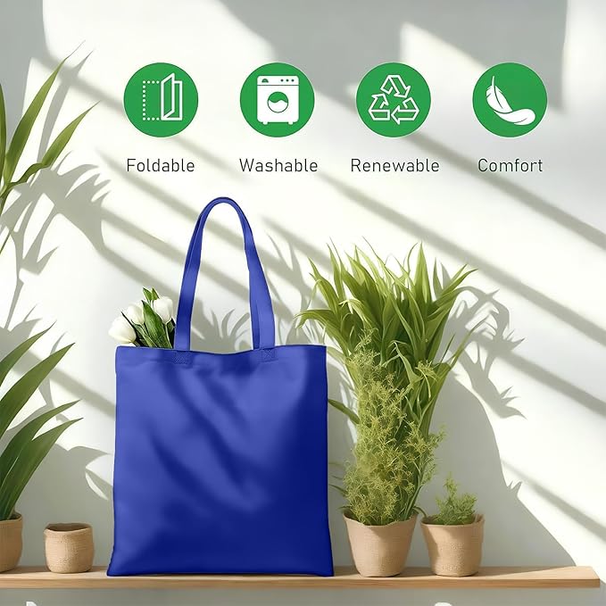 1 Pack Available Premium Canvas Reusable Tote Gift Bags,Made of Natural Canvas with Handle,Work,DIY,Shopping(Blue)