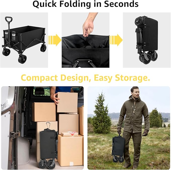 Collapsible Wagon with Wheels, Portable Wagons Carts Foldable, Folding Wagon Cart for Groceries, Sports Garden Shopping Utility Wagon