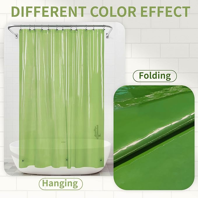Barossa Design Clear Green Stall Shower Curtain Liner 36" W x 72" H - Waterproof PEVA Plastic Lightweight Shower Liner for Small Bathroom, 3 Magnets & Metal Grommets - Clear Green