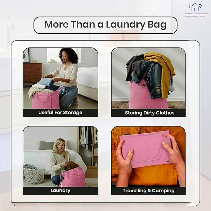 LFH Home Large Premium 1-pack Cotton Canvas Laundry Bag with Drawstring and Handles, Heavy Duty, Multi-Use, Washable for Home, Travel, College, or Storage, 20x30-Pink