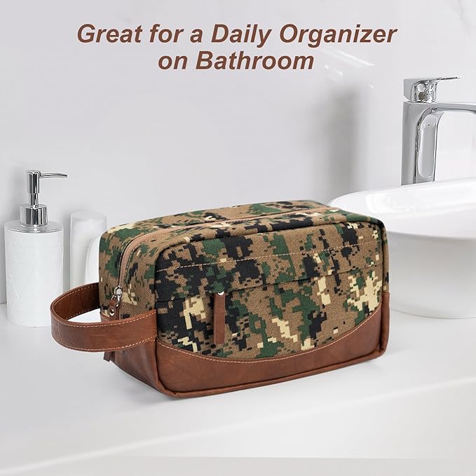 Travel Toiletry Bag for Men, Hanging Toiletry Organizer, Water Resistant Shaving Kit with Large Capacity for Travel Accessories (Camo-Green, Medium)