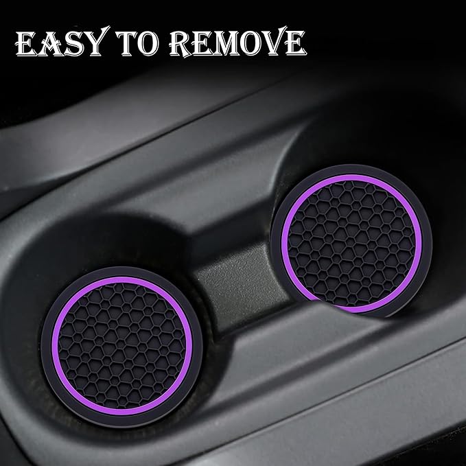2-Piece Anti-Slip Car Cup Coaster Set – 2.75 Inch Auto Insert Drink Mats, Perfect for Coffee & Beverages – Stylish Interior Decor for Women & Girls (Black & Purple)