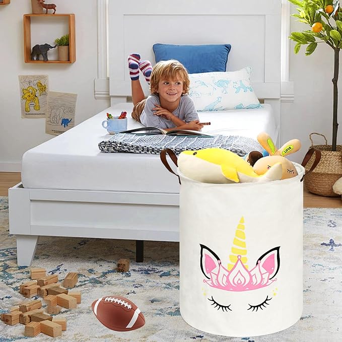 Baby Waterproof Storage Basket Kids Hamper Nursery Bins Organizer Gift Toy Box Laundry Basket for Women Large Canvas Collapsible Chest for Home/Dorm/Office/Room Decor