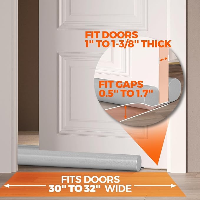 Holikme Two-Sided Door Draft Stopper, Weather Stripping Draft Stopper for Bottom of Door Window Breeze Blocker Adjustable Door Sweeps, Dark Grey
