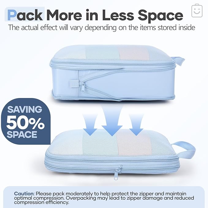 Veken 9/11 Set Compression Packing Cubes for Travel Essentials, Compressible Expandable Large Luggage Suitcase Organizer Bags for Clothing, Durable Space Saver Storage Bags (Light Blue)