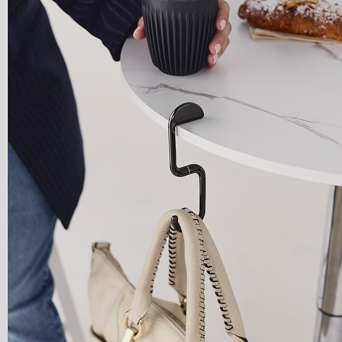 FLIP Bag Hook - Newly Redesigned. Portable Purse Hanger for Table with Magnetic Closure - (Chrome Black)