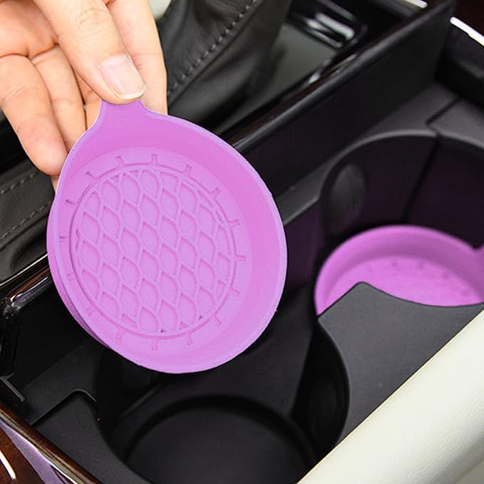 4PCS Car Cup Holder Coaster, Silicone Non-Slip Vehicle Cup Holder Insert Pads, Automotive Interior Insulation Drink Cup Mats Decor Accessories, Universal for SUV, Sedan, Truck (Pink)