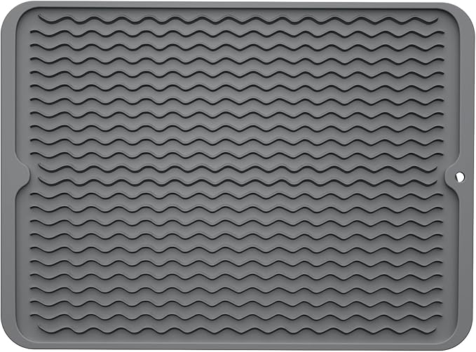 ZLR Silicone Dish Drying Mat for Kitchen Counter, Eco-Friendly Fast Dry Dish Mat, Easy Clean Multi Usage Drying Matt, Heat Resistant Trivet, 12" x 16" Large, Dark Gray