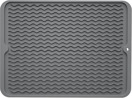 ZLR Silicone Dish Drying Mat for Kitchen Counter, Eco-Friendly Fast Dry Dish Mat, Easy Clean Multi Usage Drying Matt, Heat Resistant Trivet, 12" x 16" Large, Dark Gray