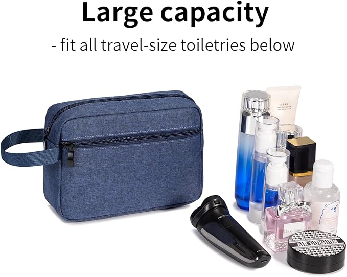 Travel Toiletry Bag, Small Cosmetic Bag, Hanging Water-Resistant Organizer for Men & Women, Ideal for Makeup, Shaving Kit, Gym Essentials & Travel Accessories (Blue)