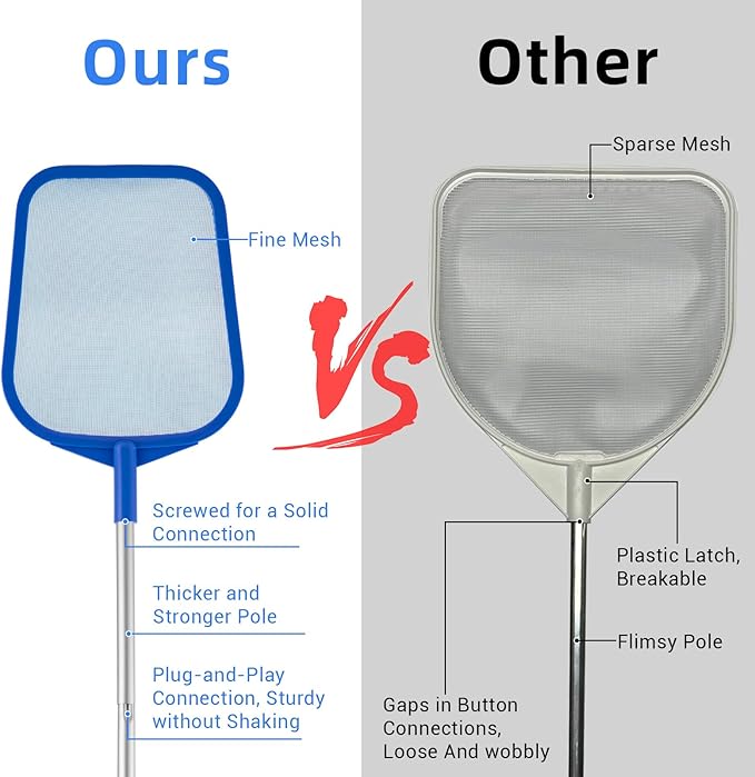 Pool Skimmer - Pool Skimmer Net with 8 Section Adjustable Telescopic Aluminum Pole, 23''- 87'', Pool Net Skimmer Rake with Ultra Fine Mesh , Pool Leaf Skimmer for Swimming Pools, Spas, Hot Tubs