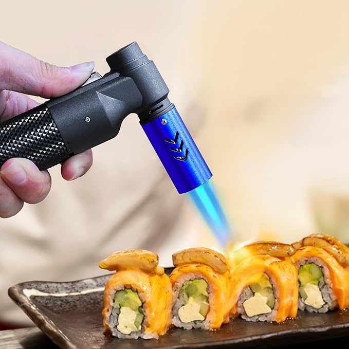 Luxgaze Butane Torch Kitchen Torch Lighter Refillable Big Jet Flame Mini Blow Torch Portable Crème Brulee Torch for Camping Grill Culinary Soldering Cooking Welding BBQ(Gas not Included) Blue