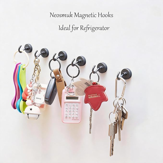 Neosmuk Magnetic Hooks, Heavy Duty 40lb+ Strong Magnet Hook for Cruise Cabins, Cruise Ship Essentials for Hanging, Metal Wall Refrigerator Hangers (Gunmetal, 10 Pack)