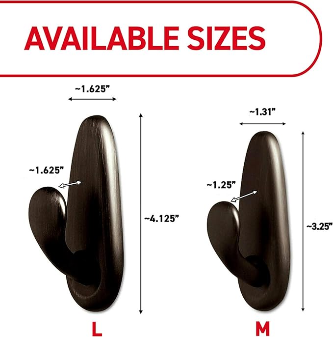 Command 5 lb Large Brushed Nickel Metal Hooks, 2 Coat Hooks and 4 Strips, Damage-Free Hanging with Adhesive, Great for Hanging Home and Room Decor
