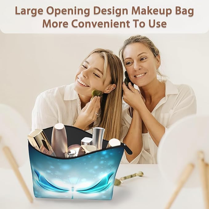 Blue Glowing Dragonfly Cosmetic Bag Abstract Makeup Bags,Travel Make up Bags for Women Girls Cute Zipper Pouch Toiletry Organizer Bag Travel Essentials