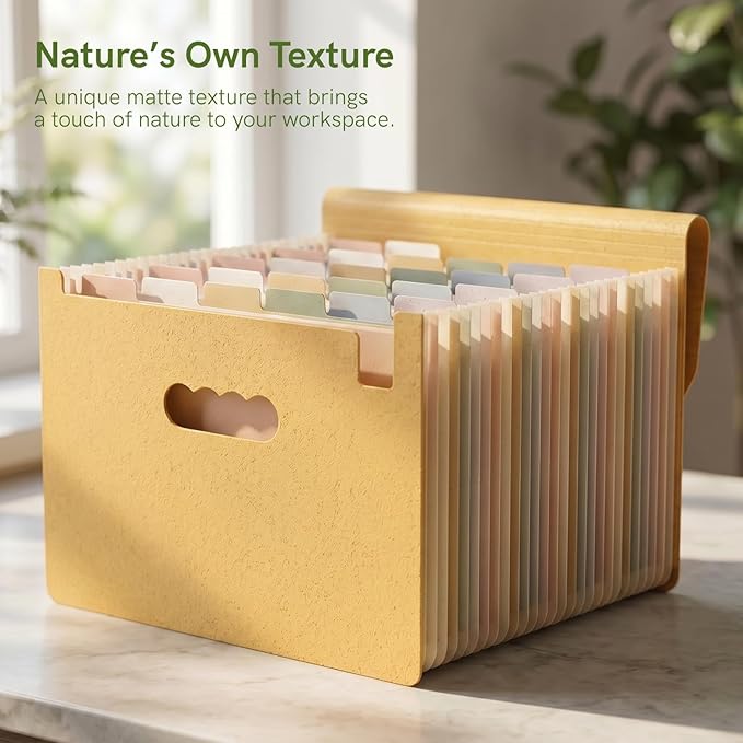 ABC life 26 Pockets Accordion File Organizer, High Capacity Expanding File Folder for Letter A4 Size, Portable Document Holder with A-Z Tabs for Tax Receipt, Teacher & Home Office - Butter Yellow