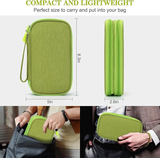 FYY Electronic Organizer, Travel Cable Organizer Bag Pouch Electronic Accessories Carry Case Portable Waterproof Double Layers Storage Bag for Cable, Cord, Charger, Phone, Earphone, Medium Size Green