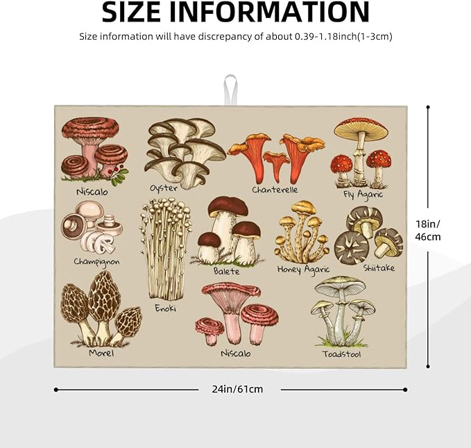 Mushrooms Dish Drying Mat XL Microfiber Kitchen Drying Mat Large Dish Drying Mats for Kitchen Counter Absorbent Quick Drying Pad 18x24 Inch