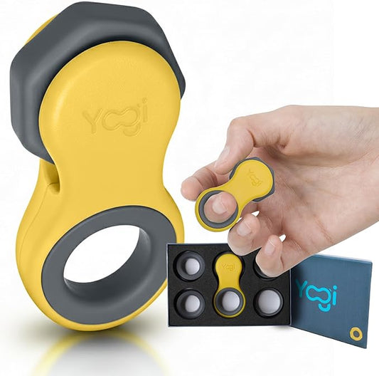 Yogi Fidget Toy – Silent Sensory Spinner for Adults & Kids – Stress Relief Fidgets for ADHD, Anxiety – Fidget Toys for Adults – Includes 5 Finger-Fit Rings – Work, School & Travel – Amber